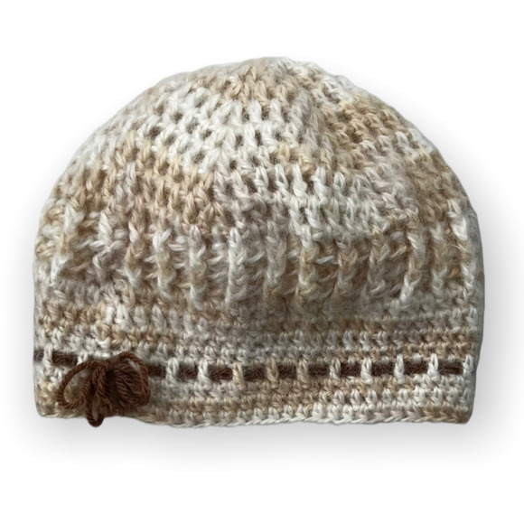 New Handmade Crocheted Girls Cream, Beige & Brown Winter Beanie Hat - Picture 7 of 7